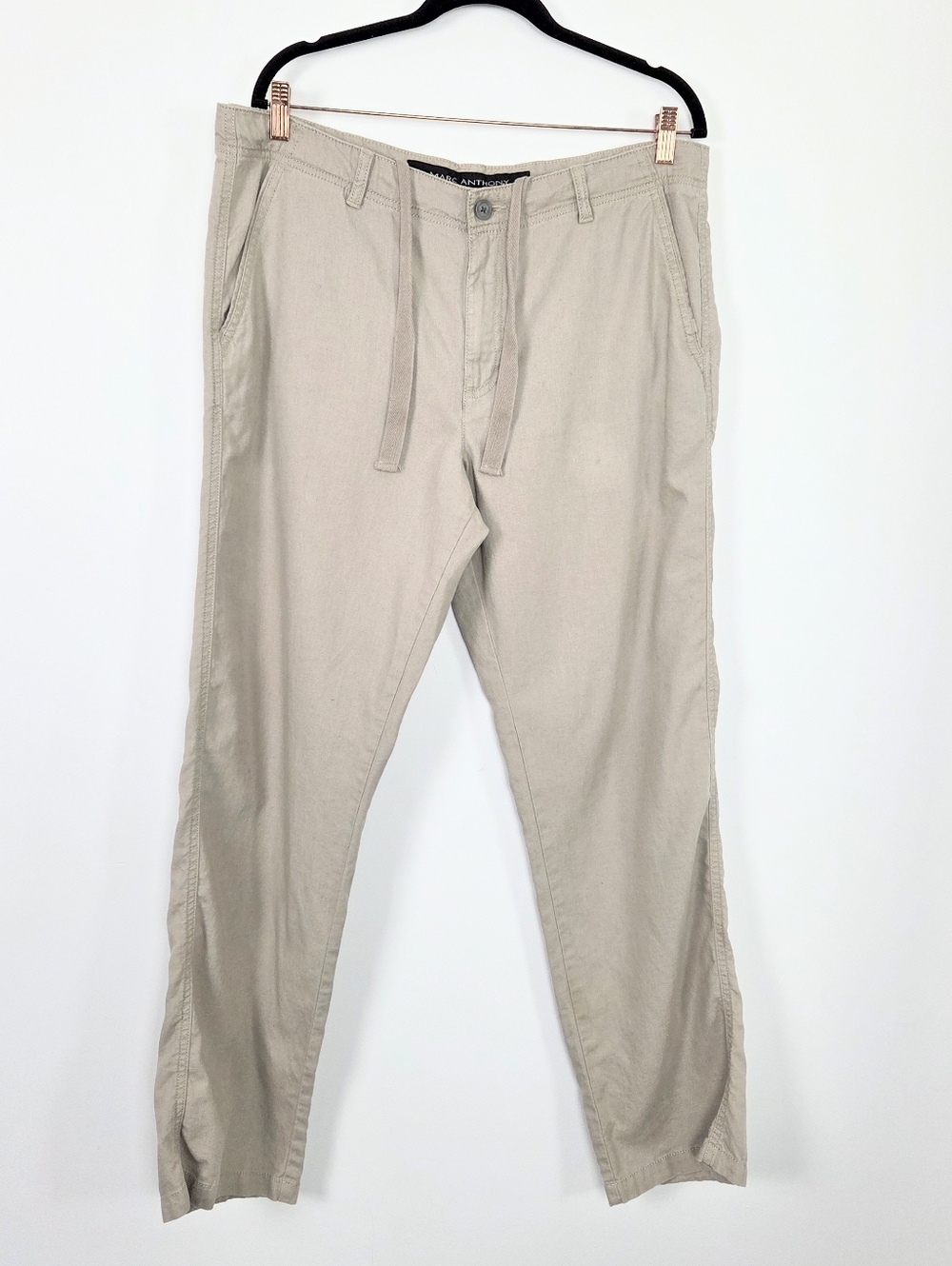 Marc Anthony Men's Size 36x32 Linen Cotton Khaki Drawstring Straight Leg Pants